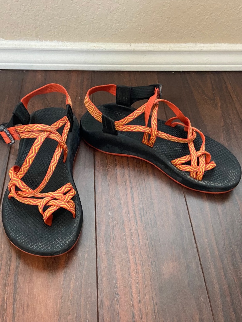 Chacos Black Sandals with Braided Orange Straps
